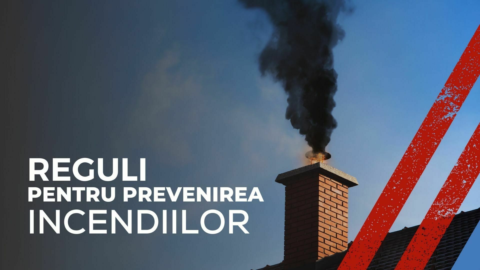 imagine cu un coș de fum în fllăcări și textul reguli pentru prevenirea incendiilor