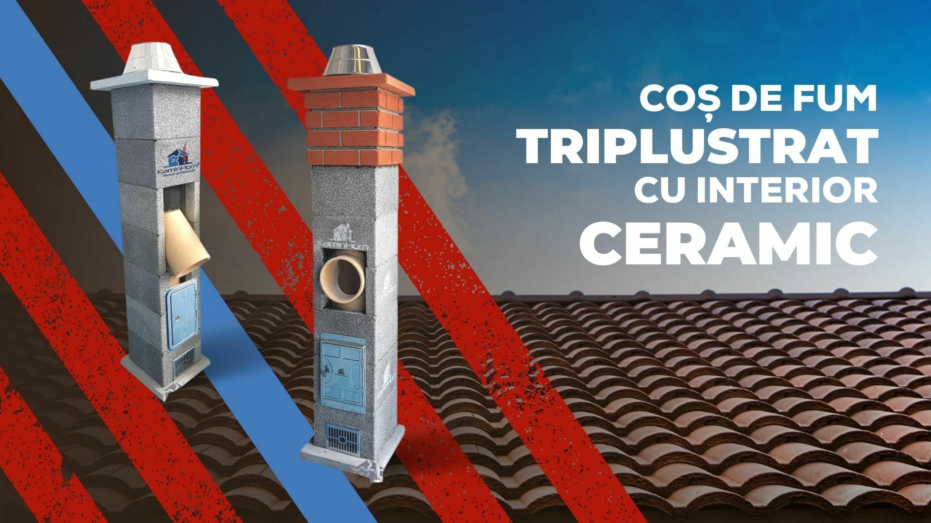 Imagine cu două coșuri de fum triplustrat cu interior ceramic