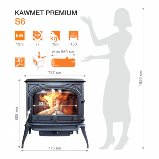 KAWMET Premium SPHINX S6 ECO - 13,9 kW Focar șemineu fontă