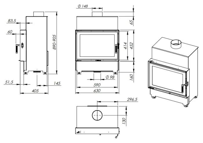 Șemineu pe lemne Nordflam Roten, 11 kW, A+, standard - imagine 2