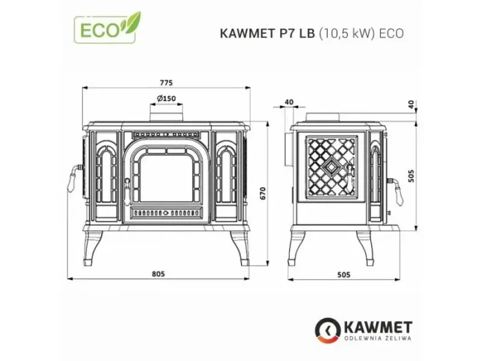 Soba pe lemne KAWMET P7, cu plita pentru gatit, 10.5 kW, LB ECO - Stanga - imagine 8